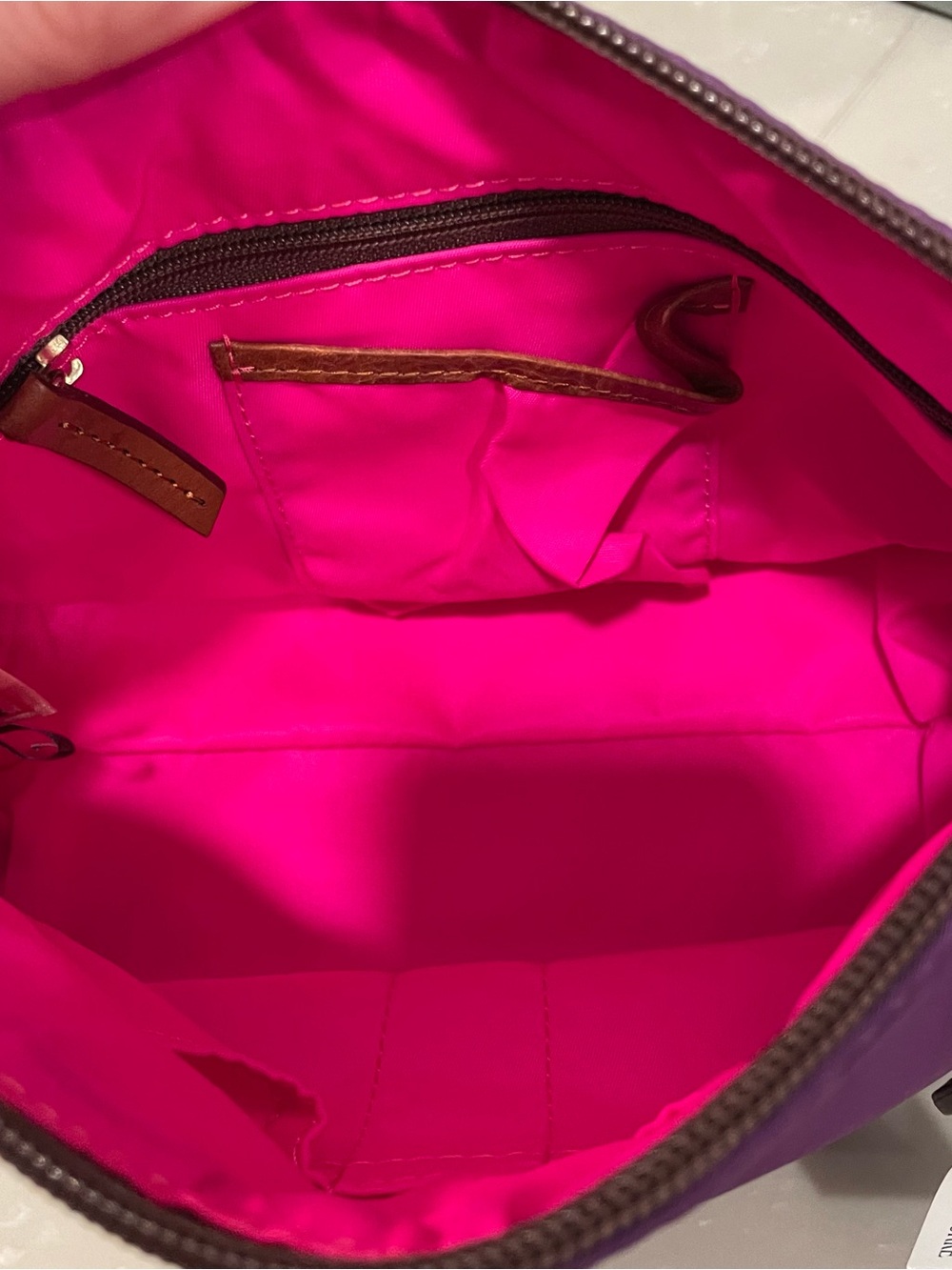 Dooney & Bourke Purple Nylon Shoulder Bag with Brown Leather Trim - Picture 5 of 7